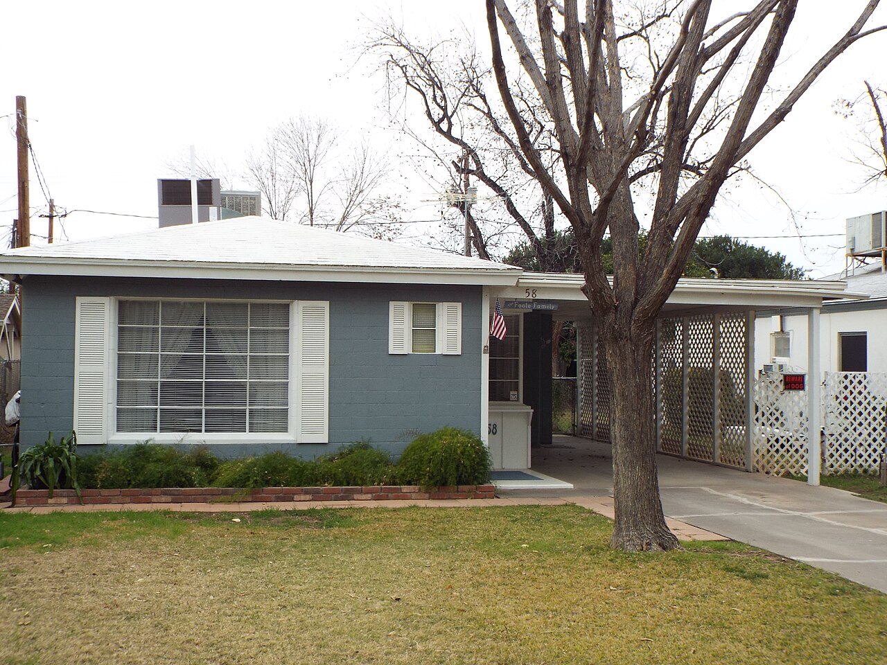 Post-war block ranch house with a carport in Mesa, Arizona
